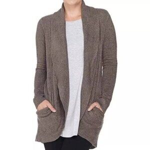 Barefoot Dreams CozyChic Lite Hooded Cardigan M Soft Brown Knit